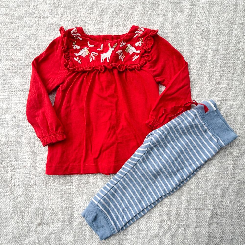 Baby Boden Red & Blue Woodland Holiday Outfit VGUC 6-12mo